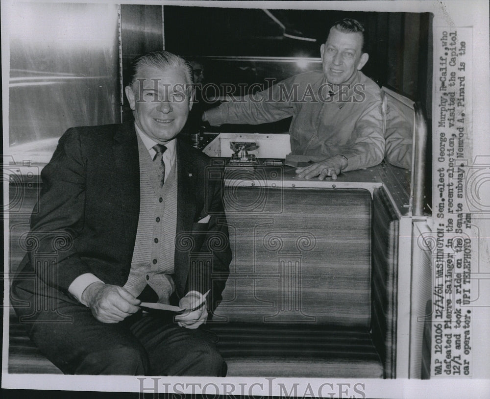 1964 Press Photo Sen.-Elect George Murphy, car operator Nemrod A. Pinard - Historic Images