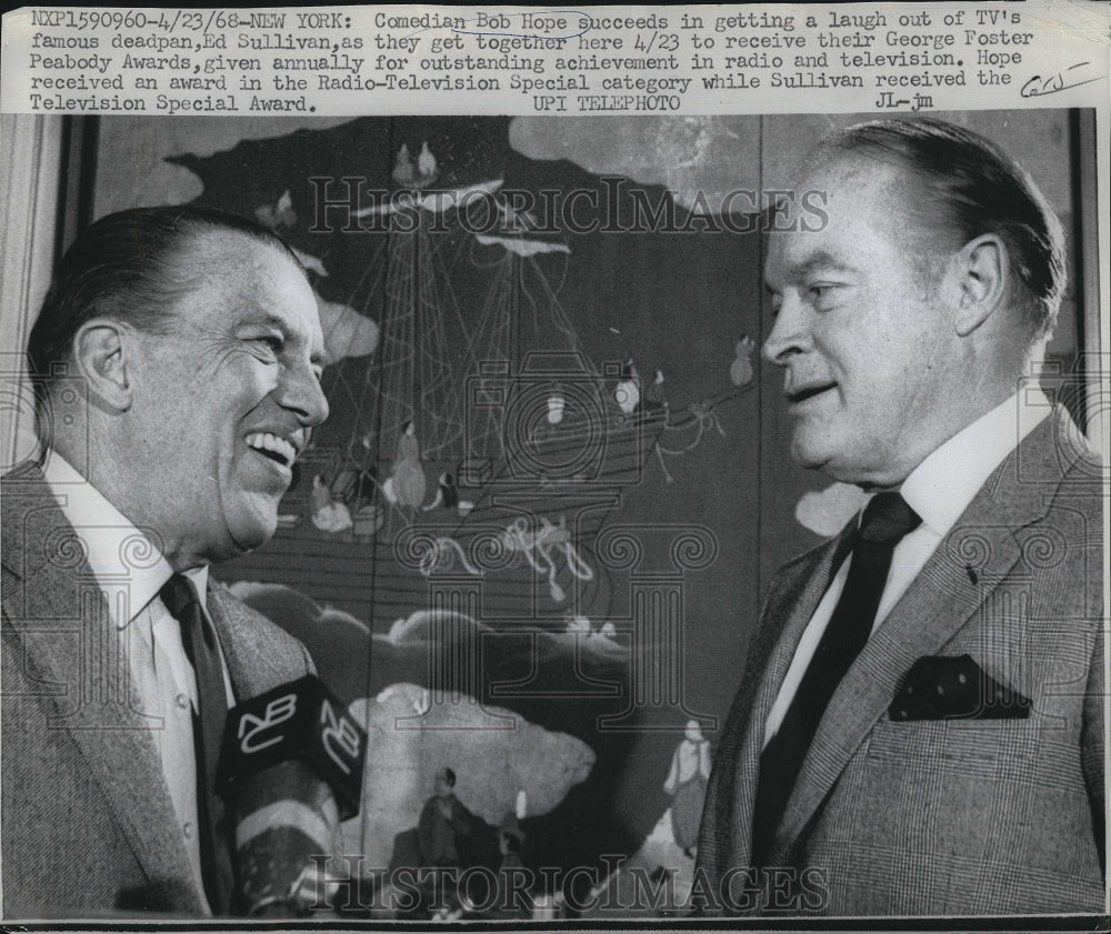 1968 Press Photo Comedian Bob Hope With TV Host Ed Sullivan - Historic Images