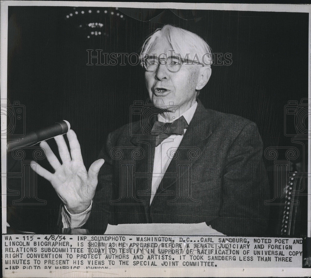 1954 Press Photo Carl Sandburg Poet Author Lincoln biographer - Historic Images