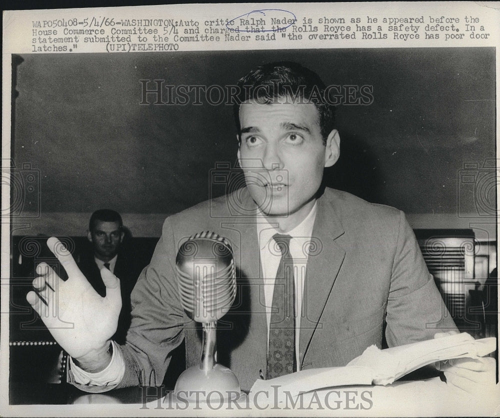 1966 Press Photo Auto Critic Author Ralph Nader "Unsafe at Any Speed" - Historic Images