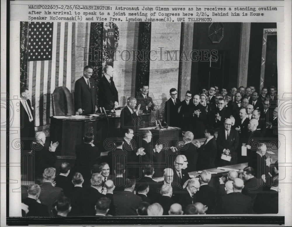 1962 Press Photo Astronaut John Glenn, VP LB Johnson, Speaker McCormack - Historic Images