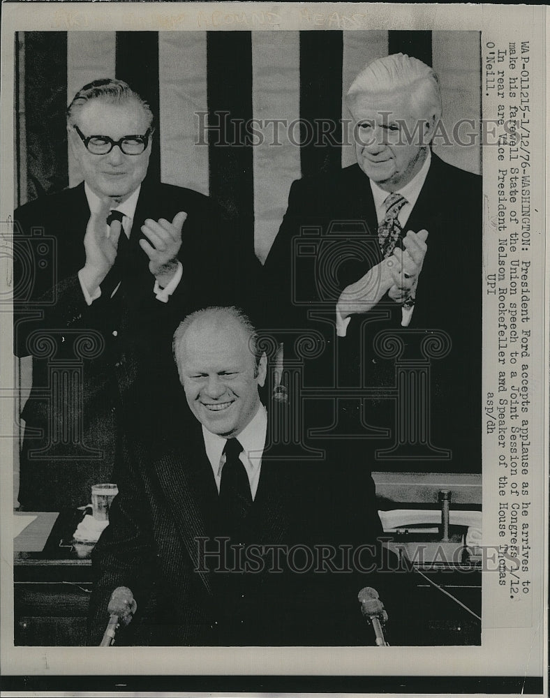1976 Press Photo  President Gerald Ford ,VP N Rockerfeller &amp; Tip O&#39;Neill - Historic Images