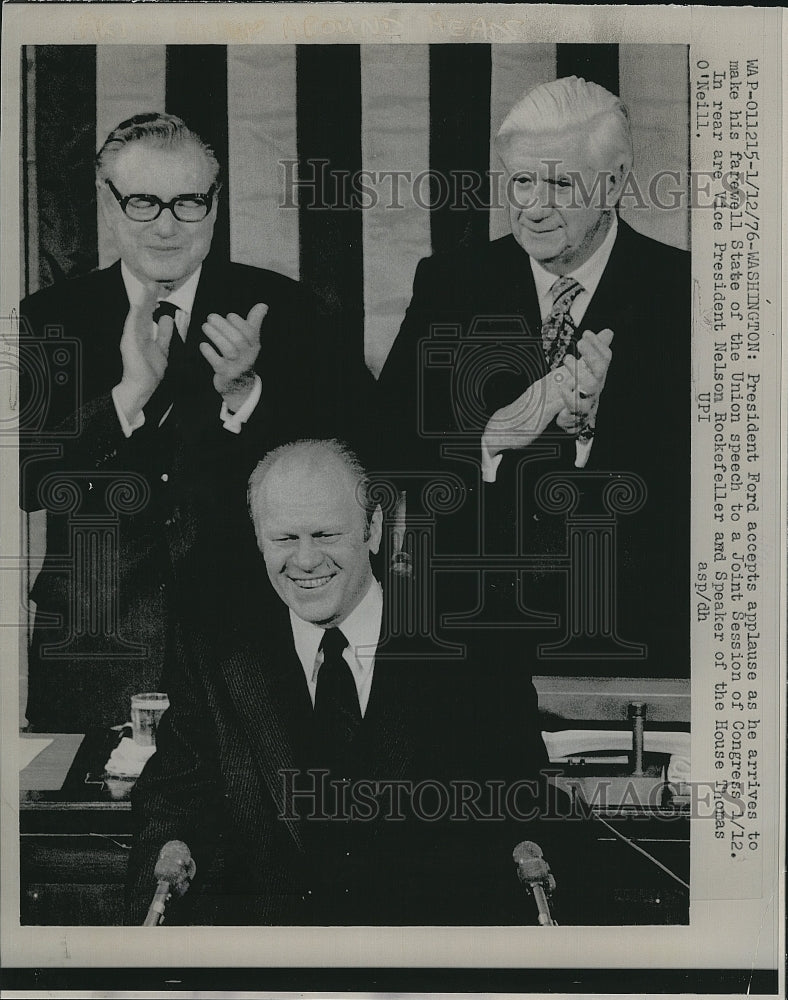 1976 Press Photo  President Gerald Ford ,VP N Rockerfeller & Tip O'Neill - Historic Images