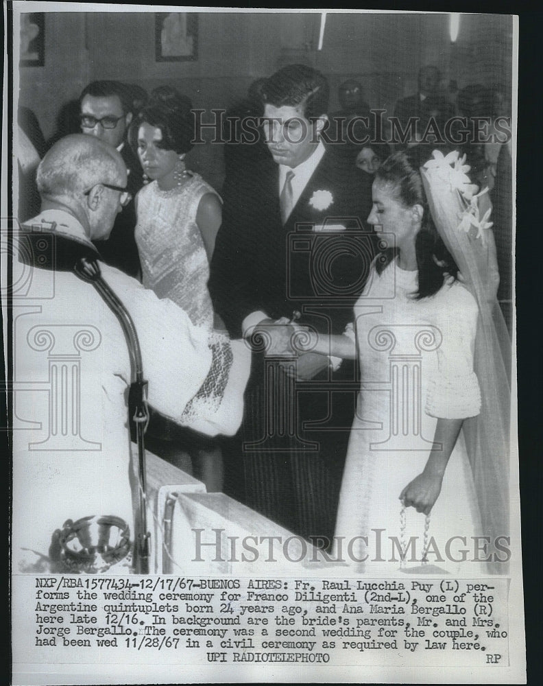 1967 Press Photo Franco Diligenti Argentina Weds Ana Maria Bergallo Buenos Aires - Historic Images