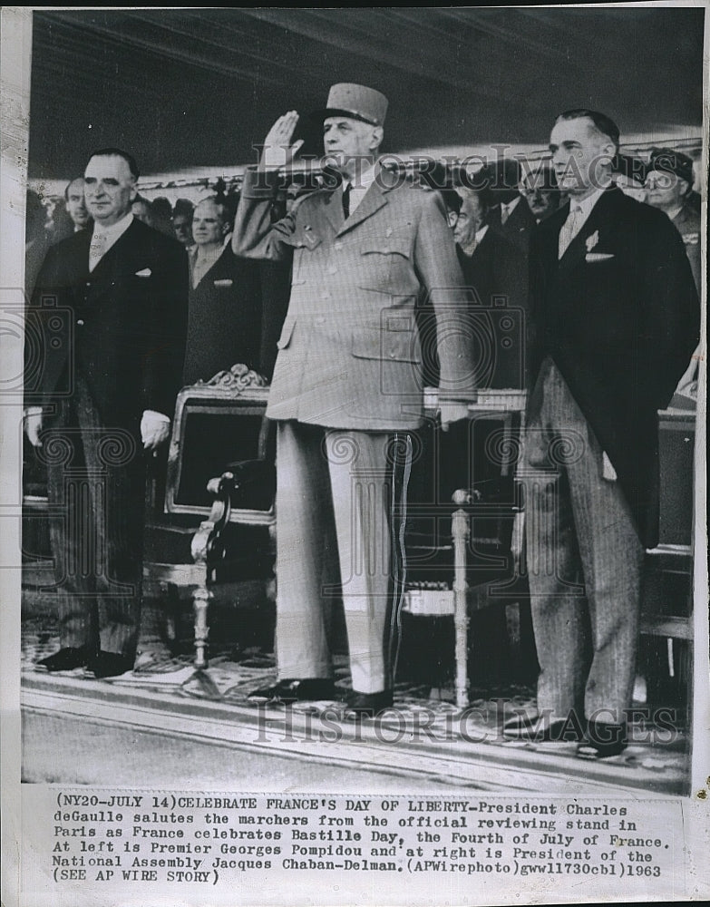 1963 Press Photo President Charles DeGaulle Celebrates Paris France Liberty - Historic Images