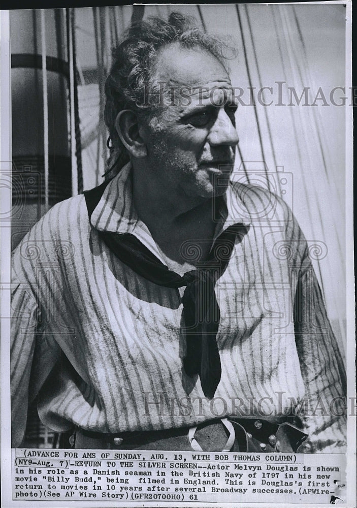 1961 Press Photo Actor Melvyn Douglas as Danish Seaman in  "Billy Budd". - Historic Images