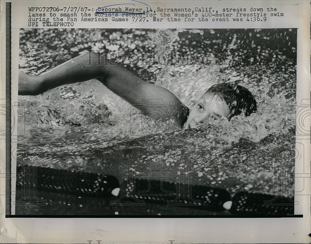 1967 Press Photo Deborah Meyer, Women&#39;s 400 Meter, Swimming, Pan American Games - Historic Images