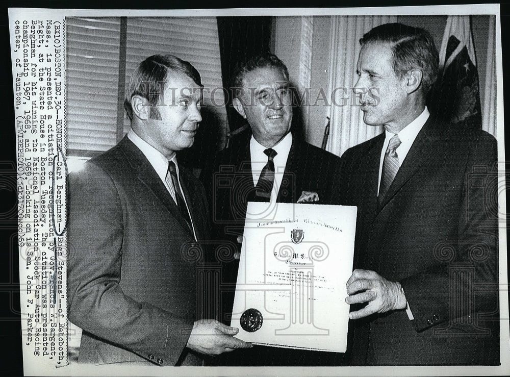 1969 Press Photo Carl Berhman Bugs Stevens Gov. Francis W. Sargent - Historic Images