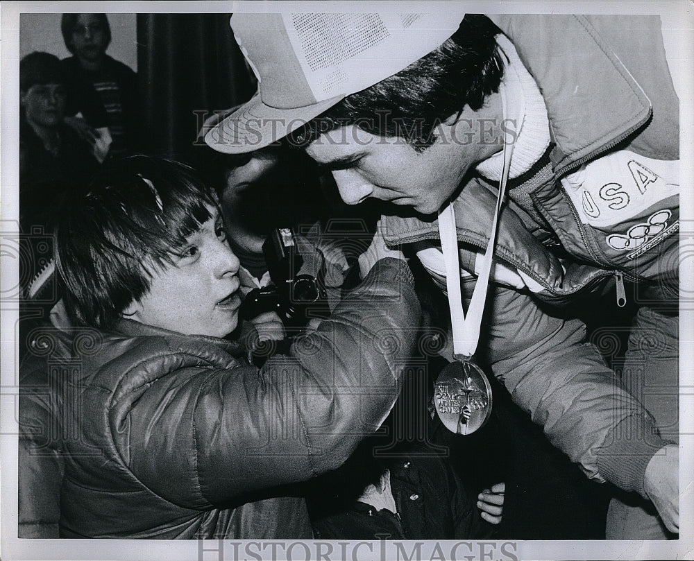 Press Photo Dave Silk, Ice Hockey, John Power, Boston Bruins, Detroit Red Wings - Historic Images