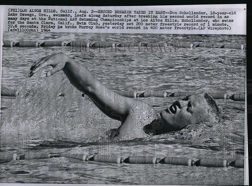 1964 Press Photo Don Schollander, Olympic Swimmer, 200 Meter Freestyle Record - Historic Images