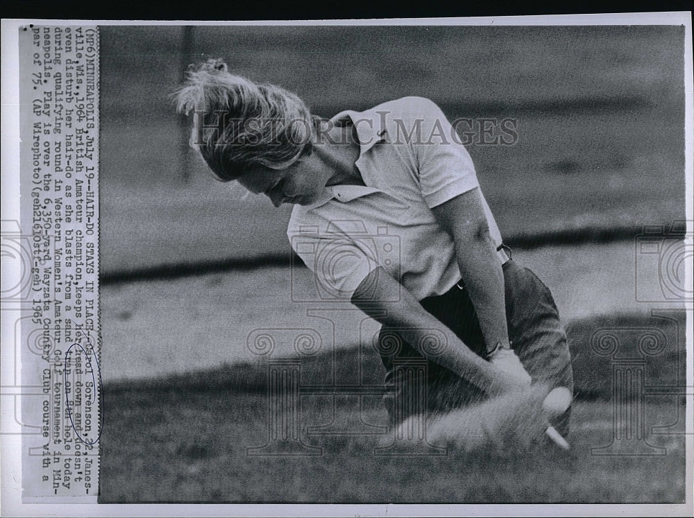 1965 Press Photo British Amateur Golf Champion Carol Sorenson in Action - Historic Images