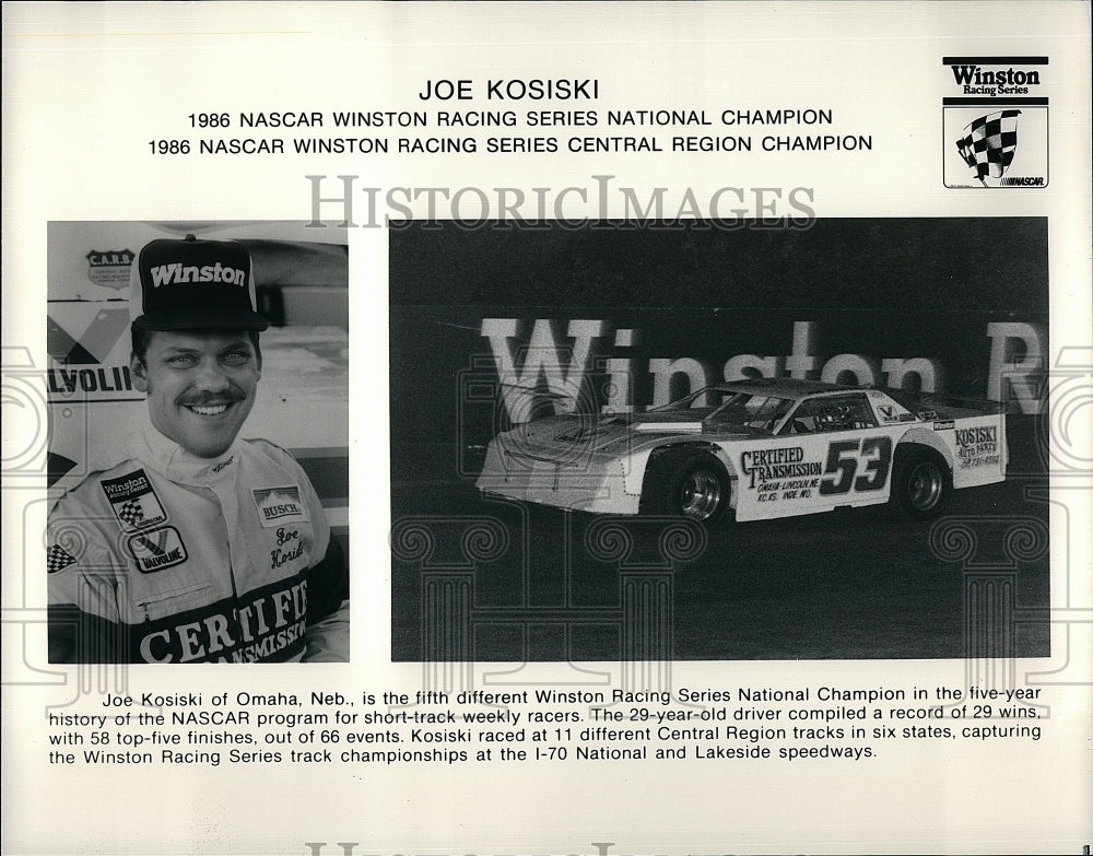 1986 Press Photo Nascar Racing Champion Joe Kosiski - Historic Images