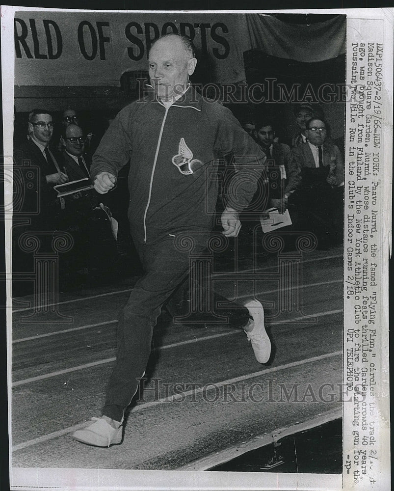 1966 Press Photo Retired distance Runner Paavo Nurmi Kick&#39;s Off Indoor Games - Historic Images