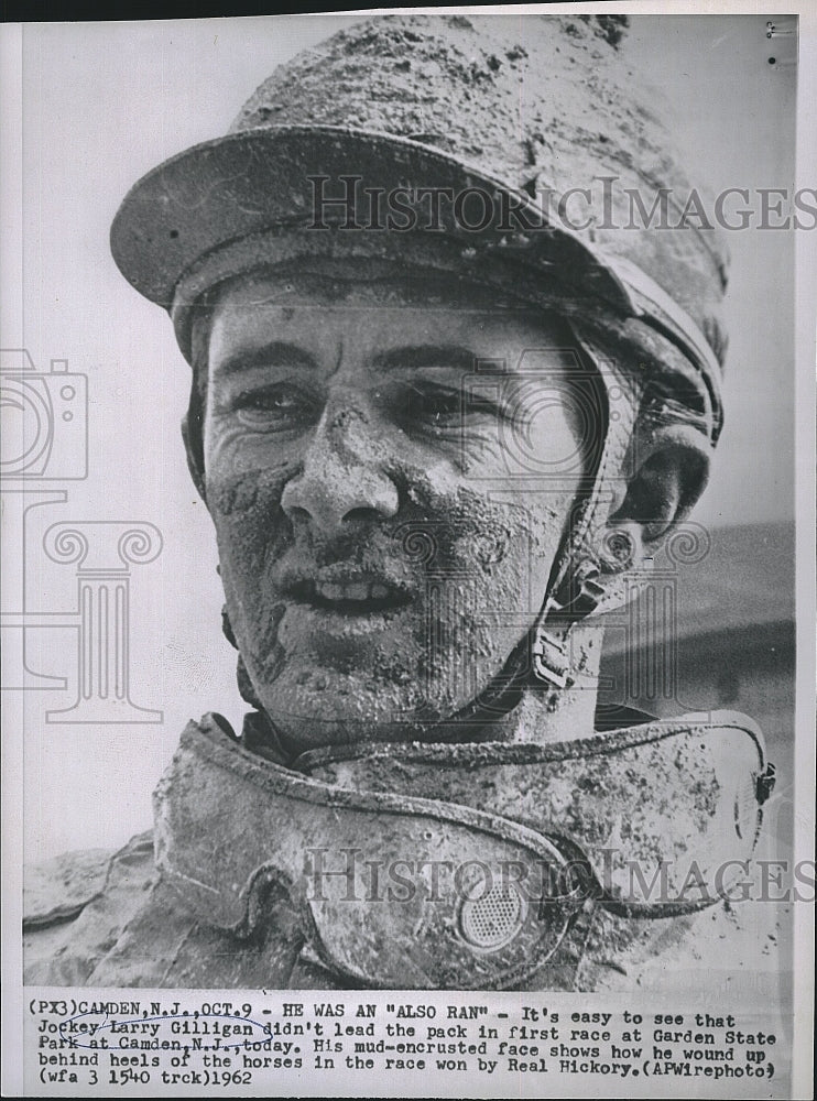 1962 Press Photo Jockey Larry Gilligan Garden State Park horse racing - Historic Images