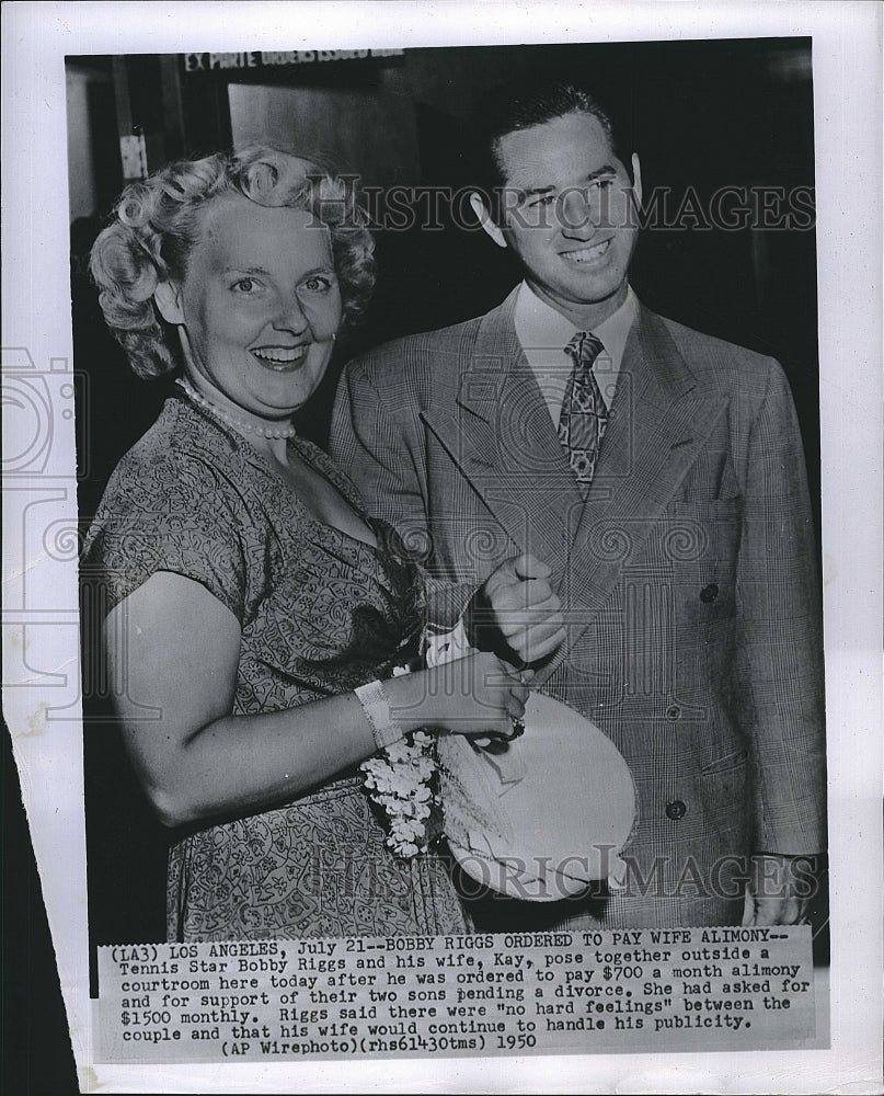 1950 Press Photo Tennis Star Bobby Riggs and wife Kay - Historic Images