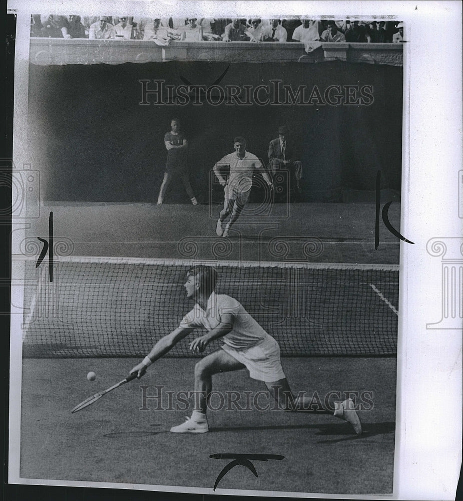 1957 Press Photo Lew Hoad Frank Sedgman Jack Kramer&#39;s Tournament - Historic Images