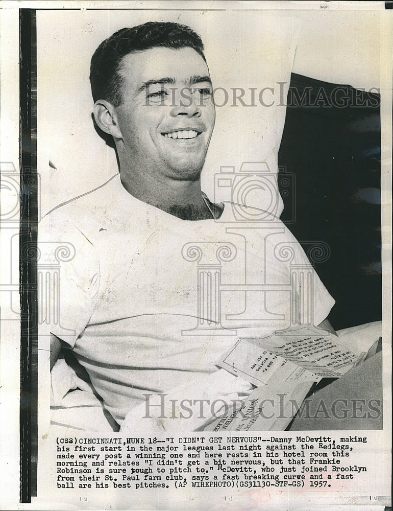 1957 Press Photo Danny McDevitt of Brooklyn Dodgers - Historic Images