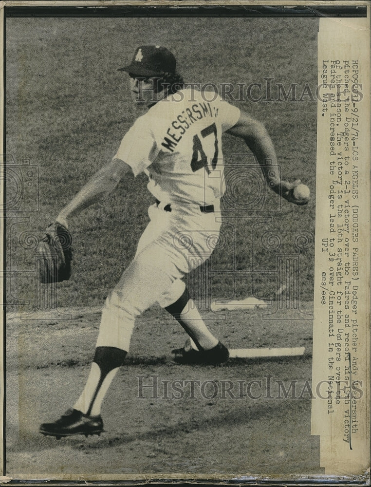 1974 Press Photo Andy Massersmith, Dodger Pitcher - Historic Images