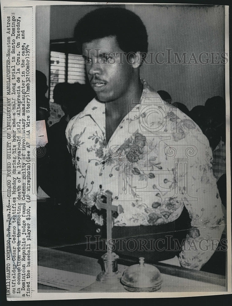 1974 Press Photo Houston Astros Cesar Cedeno Found Guilty Involuntary Manslaught - Historic Images