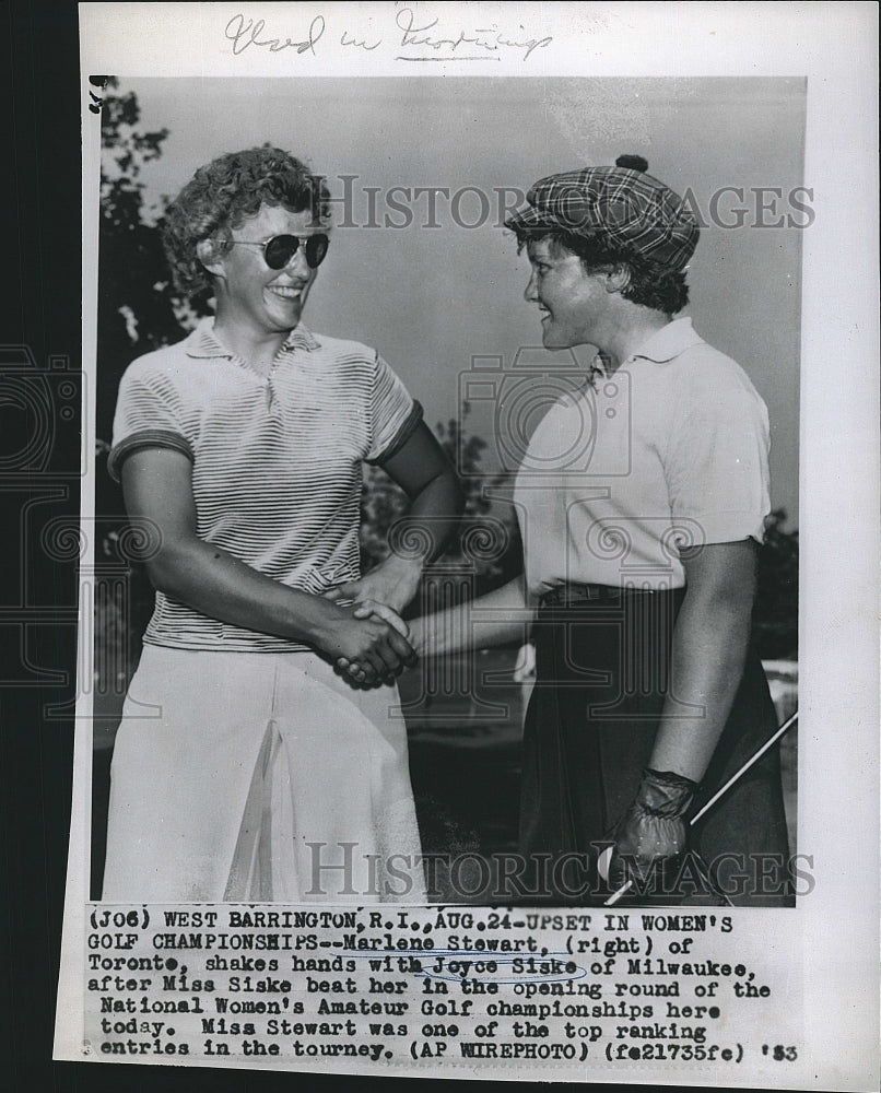 1953 Press Photo Marlene Stewart, Joyce Siske, Golfers - Historic Images