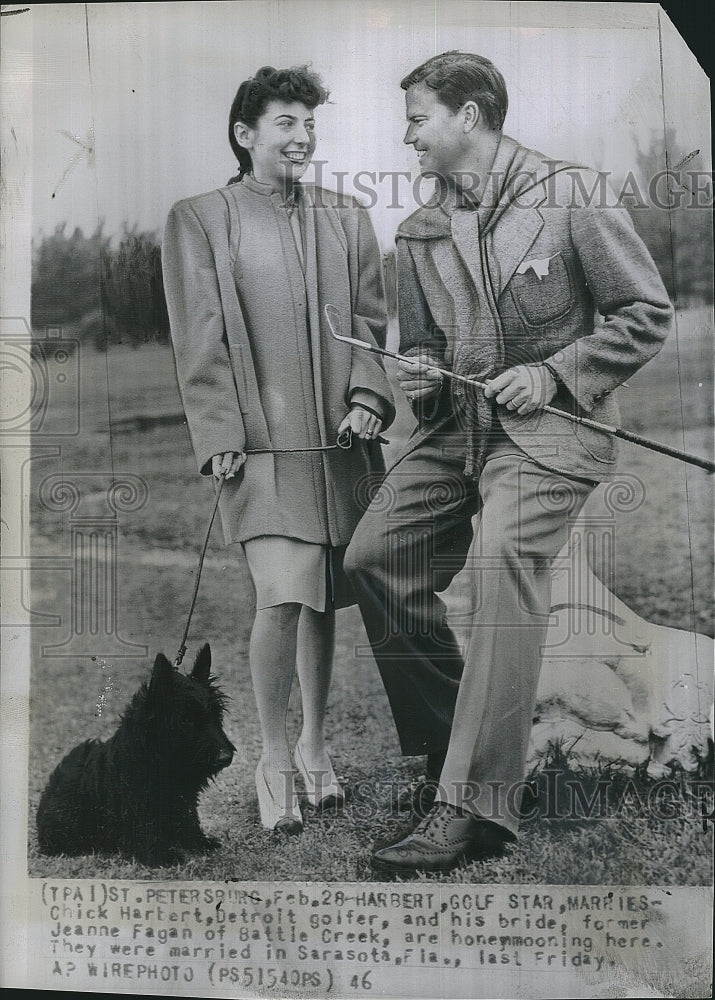 1946 Press Photo Chick Harbert, Golfer Weds Jeanne Fagan - Historic Images