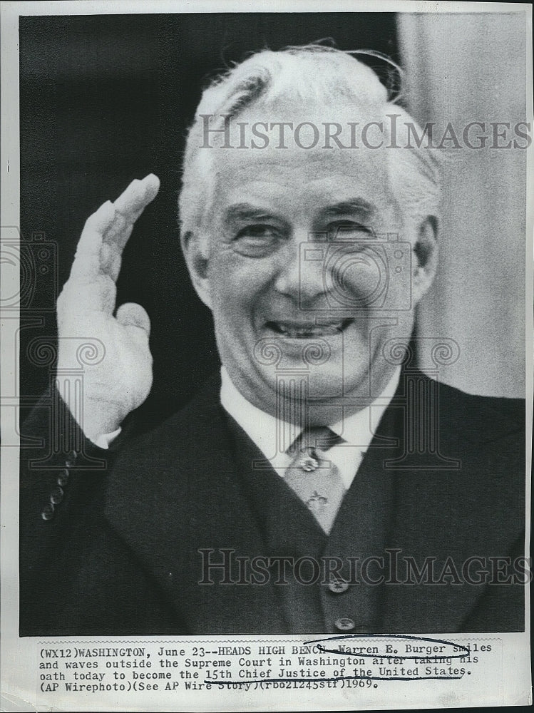 1969 Press Photo US Chief Justice  Warren E. Burger - Historic Images