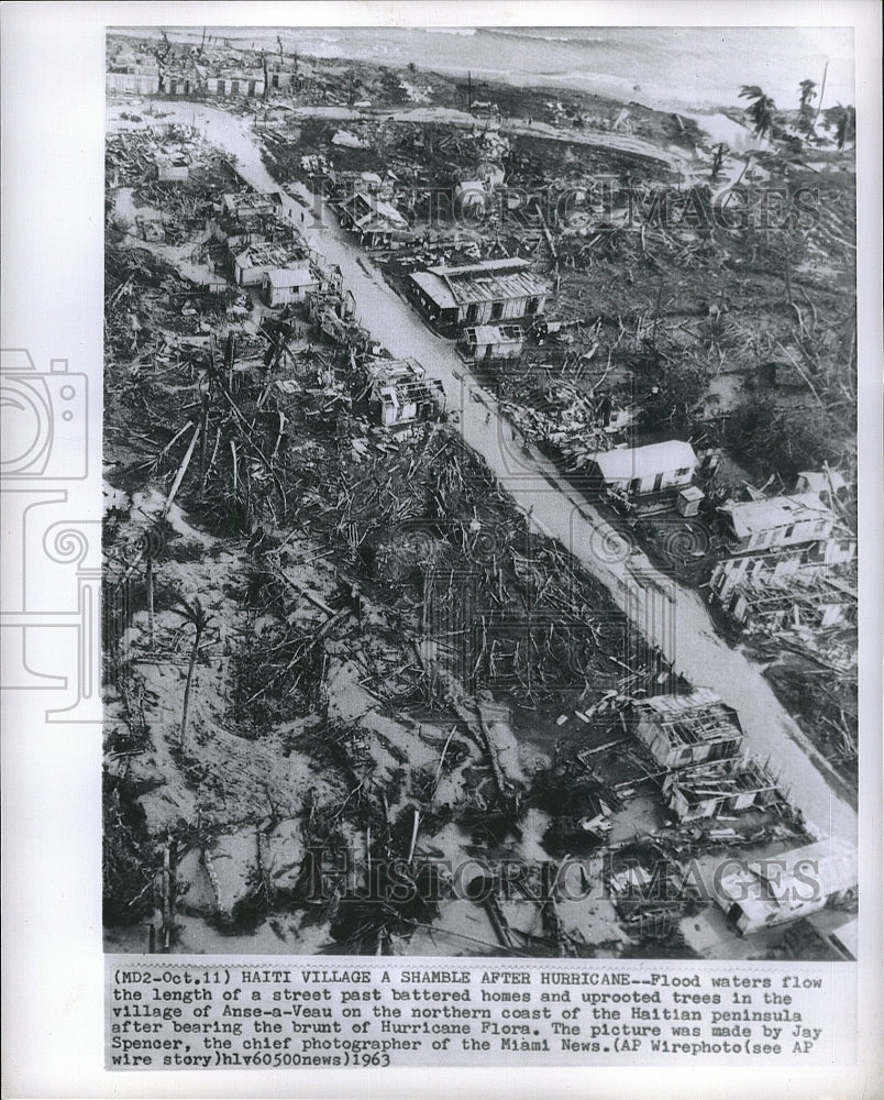 1963 Press Photo Flood waters in Haiti after Hurricane Flora - Historic Images