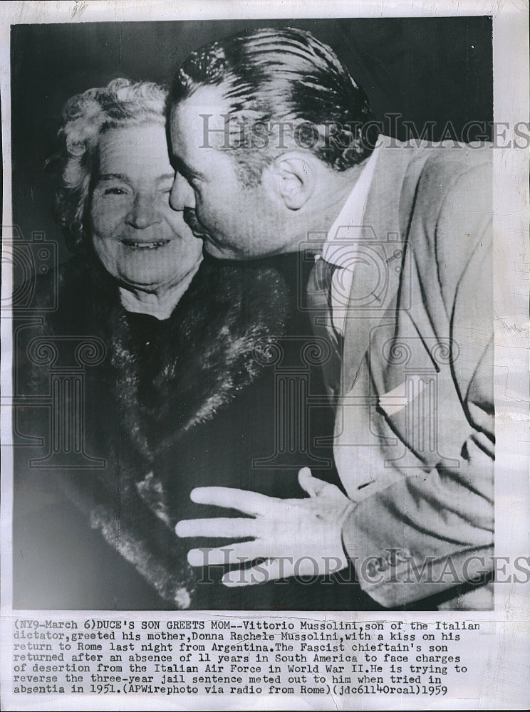 1959 Press Photo Donna Rachele Mussolini, Son Vittorio, Family of Benito - Historic Images