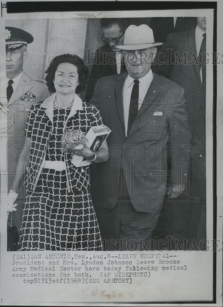 1968 Press Photo President Lyndon &amp; Wife Ladybird Johnson Leave Hospital - Historic Images