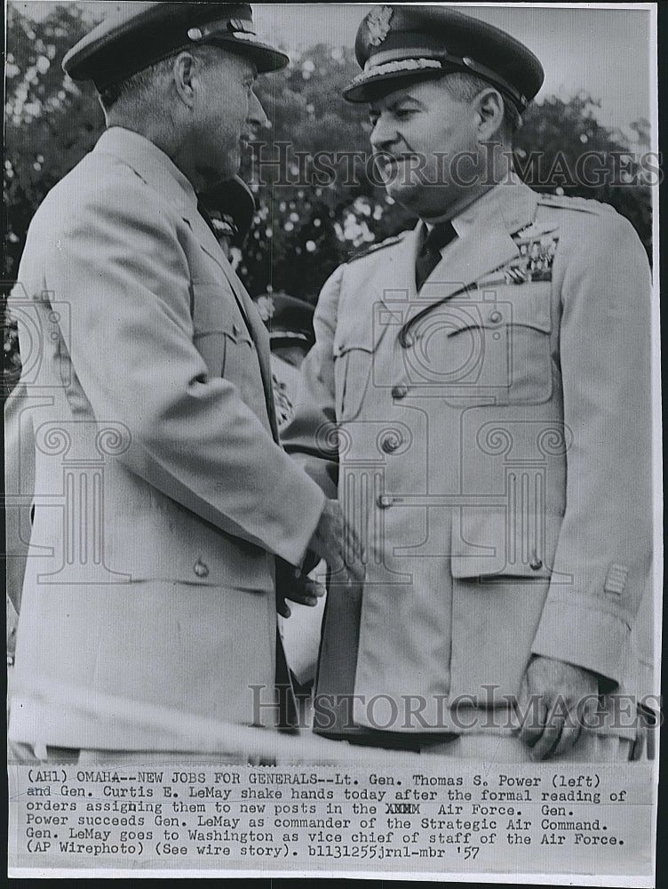 1957 Press Photo Air Force Generals T. Power and C. LeMay assigned new positions - Historic Images