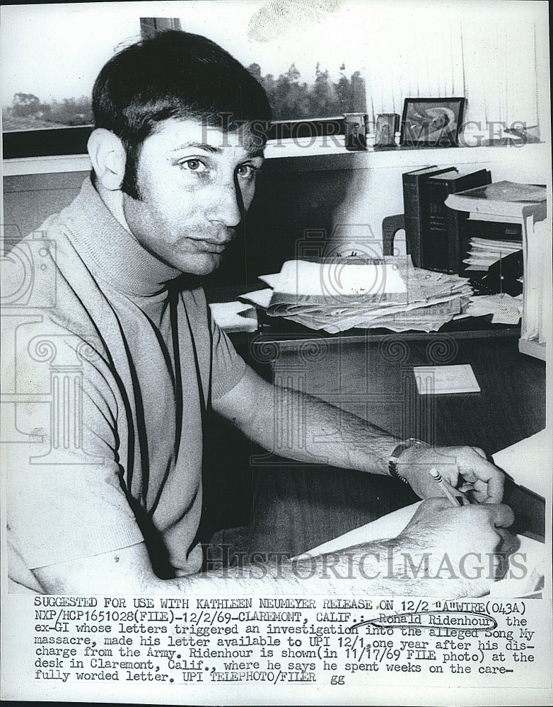 1969 Press Photo Ronald Ridenhour, ex GI triggered investigation in Vietnam - Historic Images