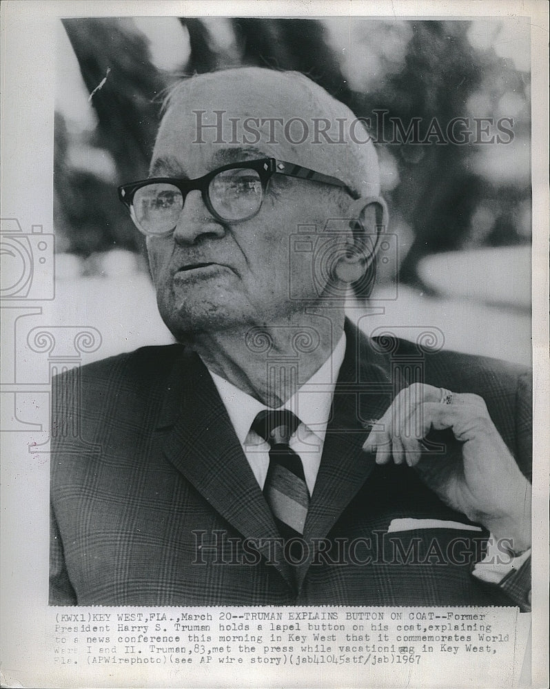 1967 Press Photo Former President Harry S. Truman in Key West ...