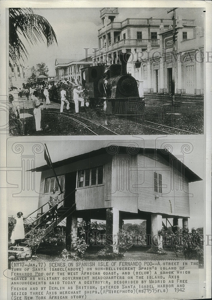 1942 Press Photo Santa Isabel Spanish Island Fernando Poo Houses Train - Historic Images