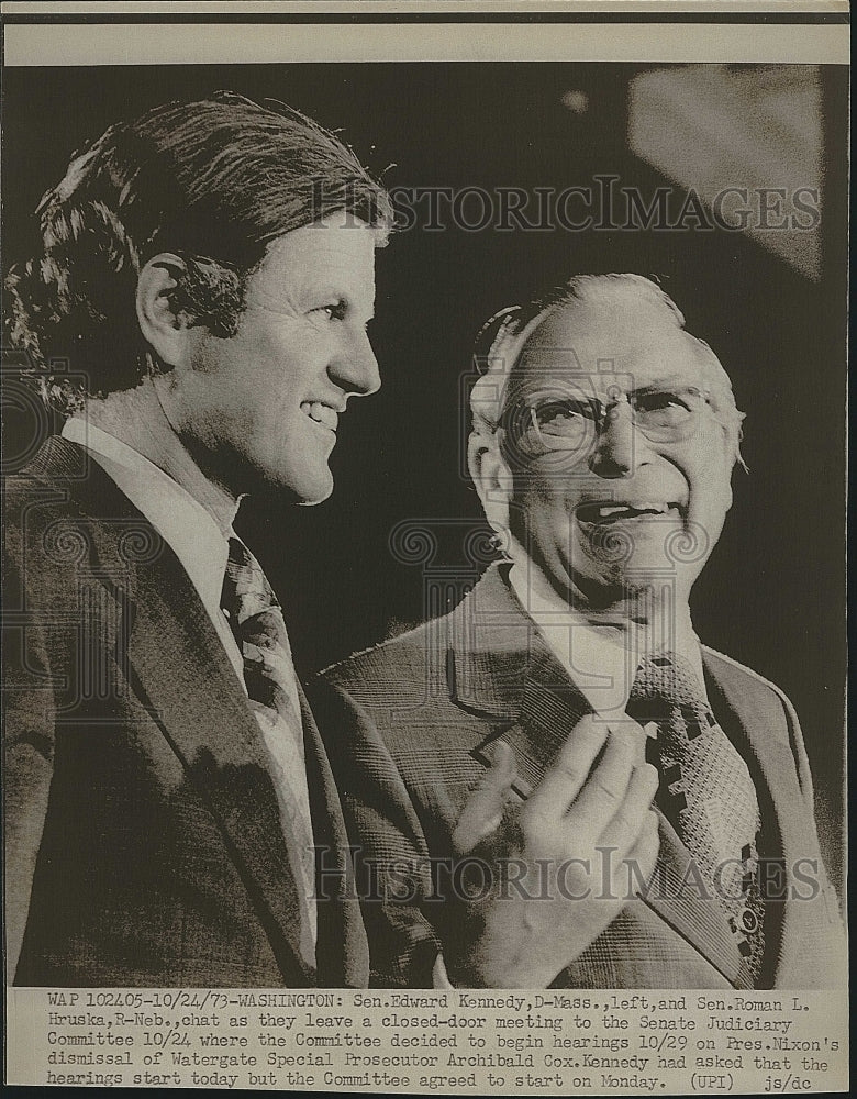 1973 Press Photo Senator Edward Kennedy, Roman L. Hruska - Historic Images