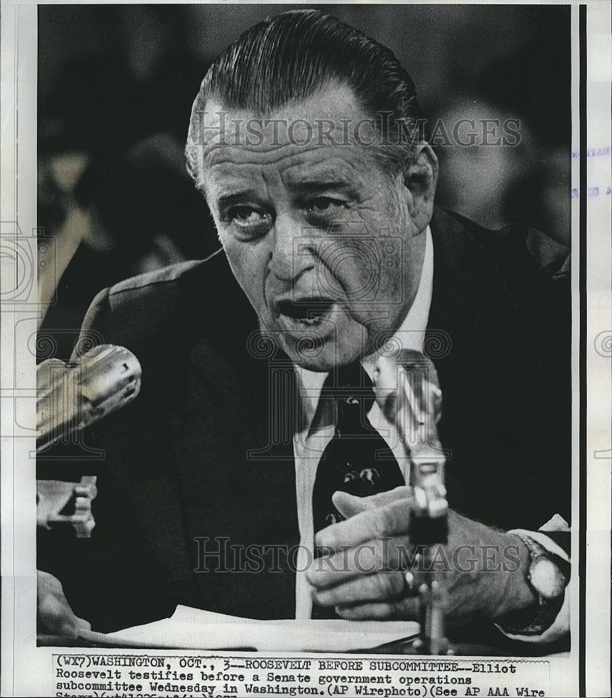 1973 Press Photo Elliott Roosevelt testifies at Senate subcommittee - Historic Images