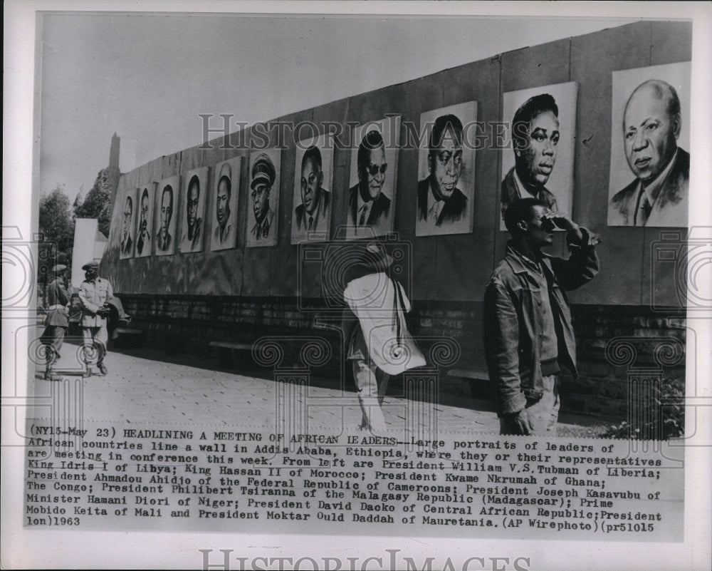 1963 Press Photo Large portraits hanging on the wall of Addis of African Leaders - Historic Images