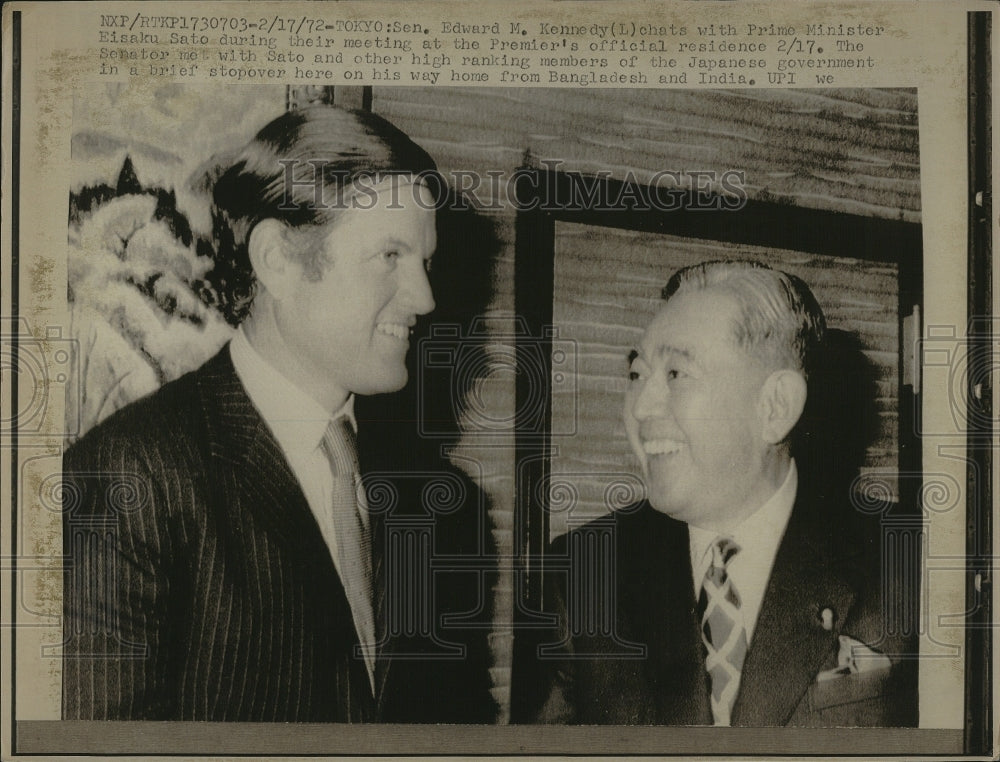 1972 Press Photo Senator Edward M. Kennedy, Eisaku Sato, Japan Prime Minister - Historic Images