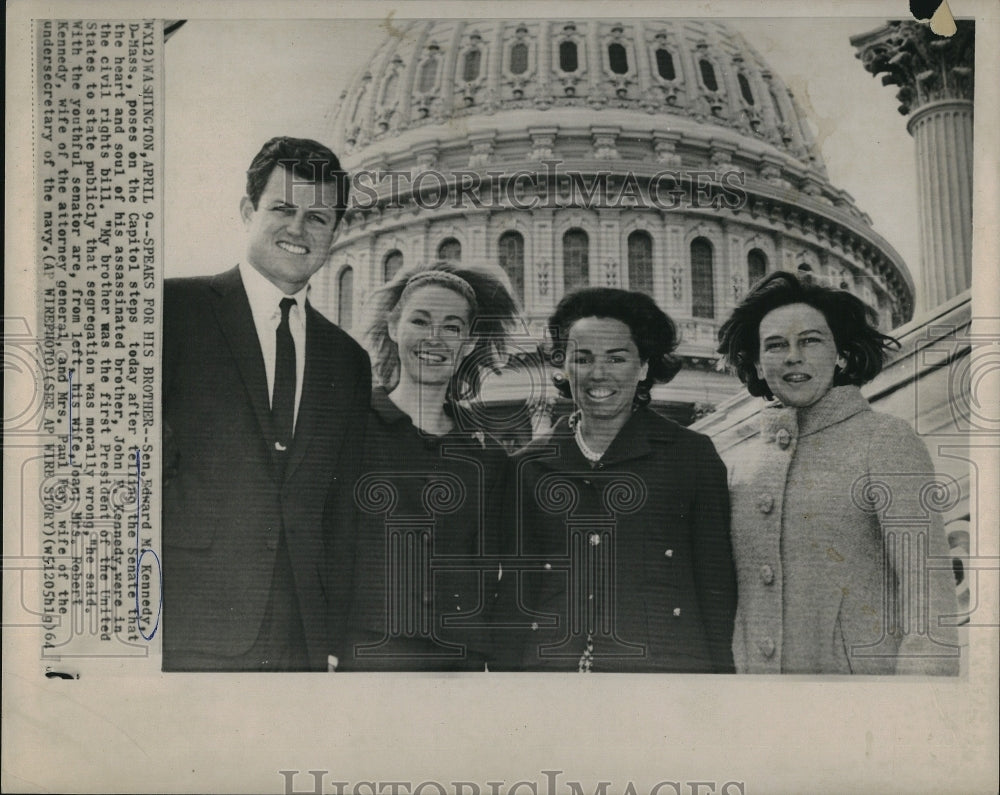 1964 Press Photo Senator Edward M Kennedy Capitol steps wife Jean Mrs Robert - Historic Images