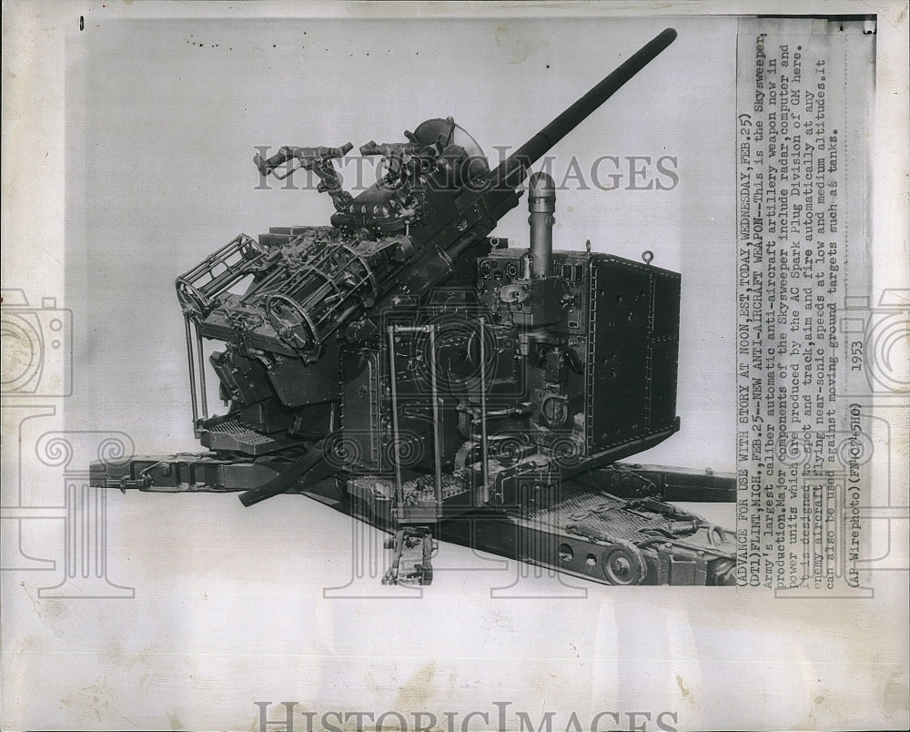 1953 Press Photo Newest Automatic Antuaircraft gun the &quot;Skysweeper&quot; - Historic Images