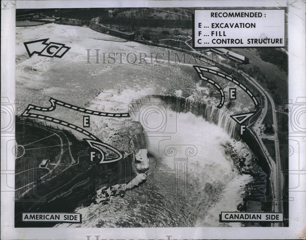 1954 Press Photo BluePrint of the Upgrades they are going to do at Niagara Falls - Historic Images