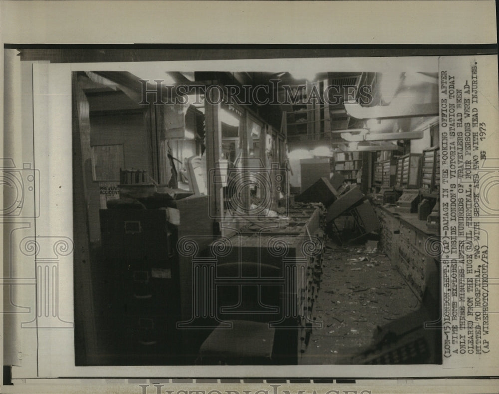 1973 Press Photo Booking Office Damage After Victoria Station Bombing In London - Historic Images