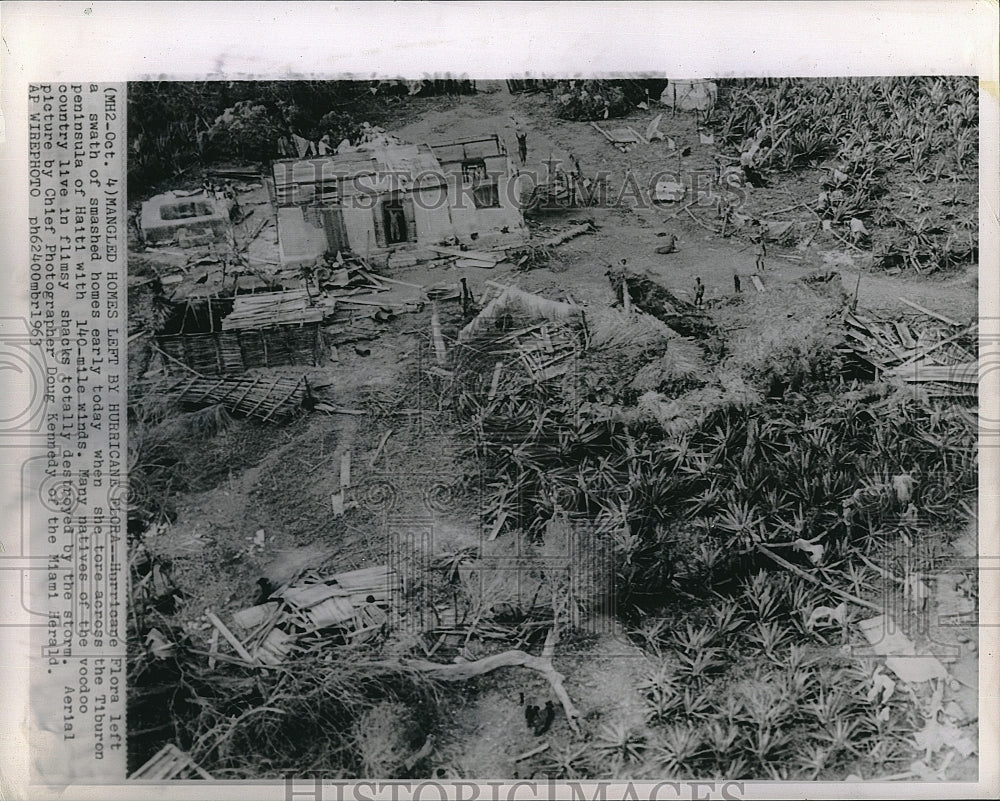 1963 Press Photo Destruction in Haiti from Hurricane Flora - Historic Images