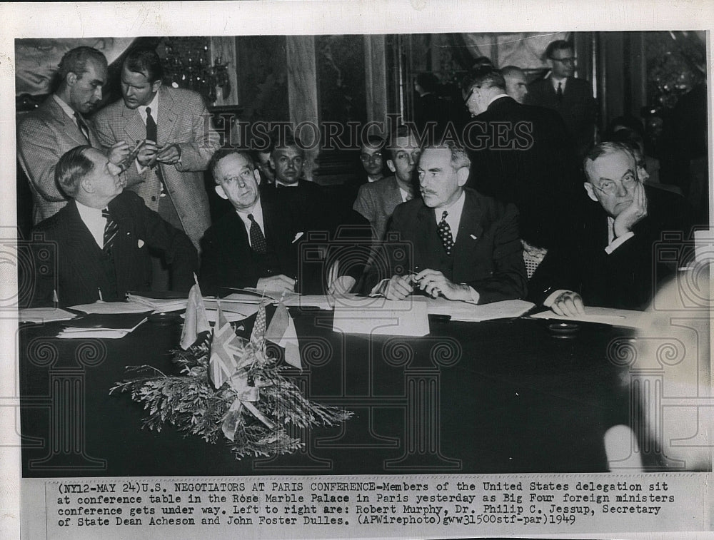 1949 Press Photo US delegates R Murphy,Dr PC Jessup,Sec of State Rusk,J Dulles - Historic Images