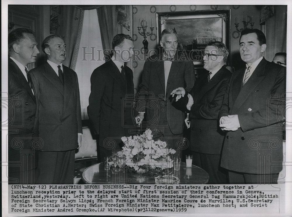 1959 Press Photo Big FOur Foreign Ministers At a luncheon in Geneva Switzerland - Historic Images