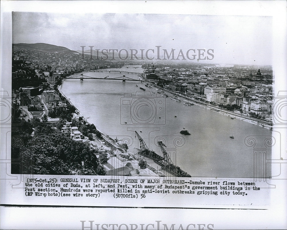 1956 Press Photo View of Danube River in Budapest - Historic Images