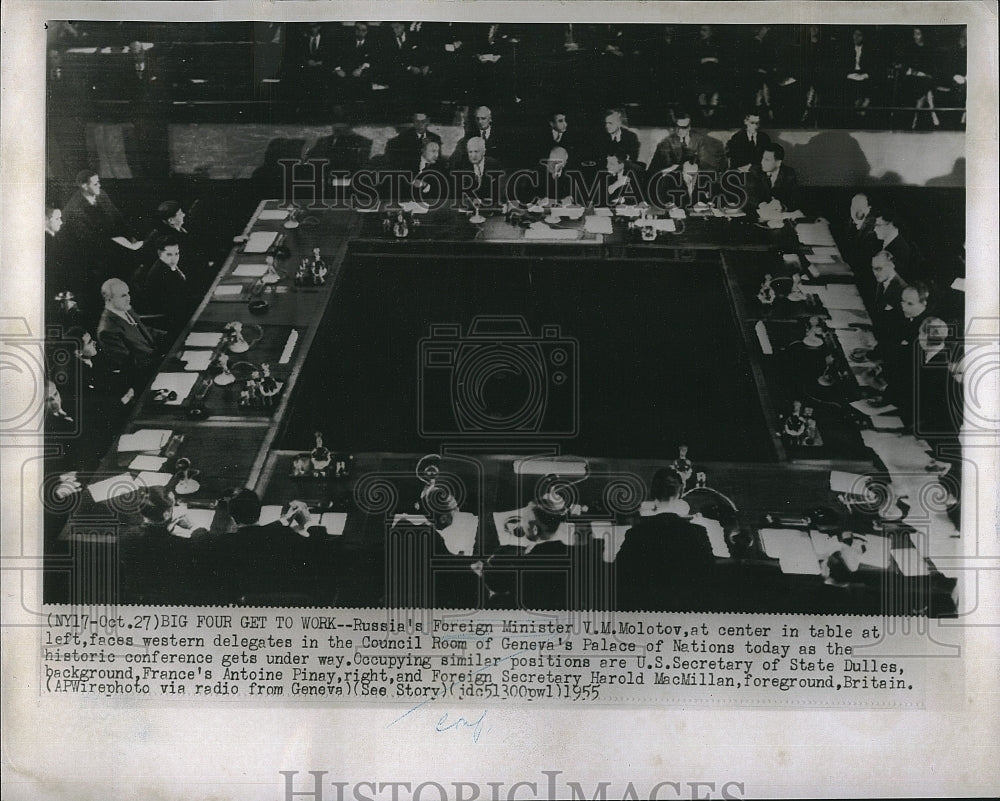 1955 Press Photo Western Delegates in COuncil Room of  Geneva&#39;s Palace of Nation - Historic Images