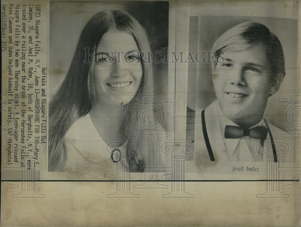 1975 Press Photo Mary ECamann & Joel Bahn, rescued from Niagra Falls - Historic Images