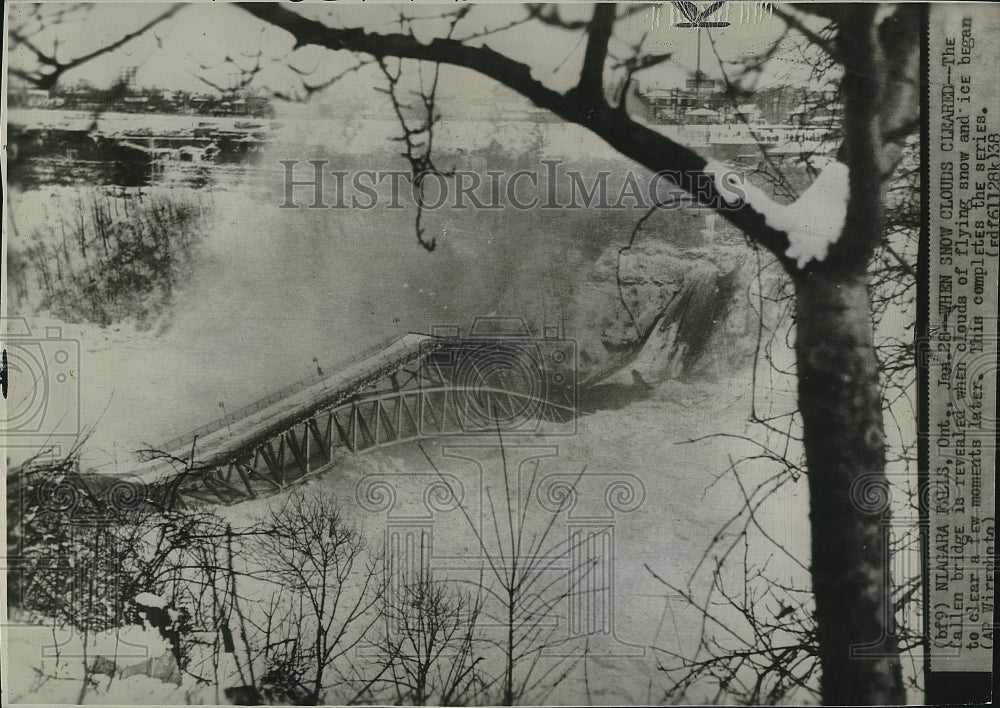 1938 Press Photo Fallen Bridge When Ice &amp; Snow begin to Clear - Historic Images