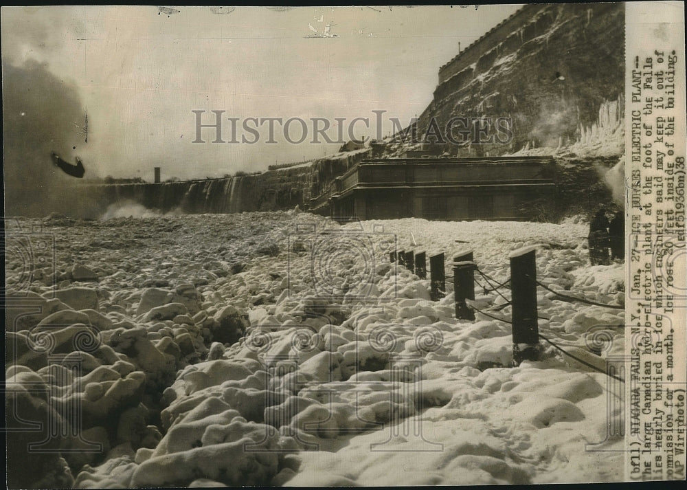 1938 Press Photo Canadian Hydro-Electric Plant at Falls Not Work for Month Ice - Historic Images