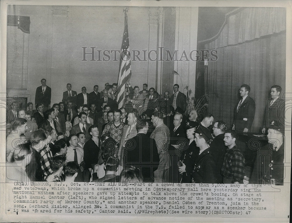 1947 Press Photo Communist Party meeting  in NJ &amp; pickets break it up - Historic Images